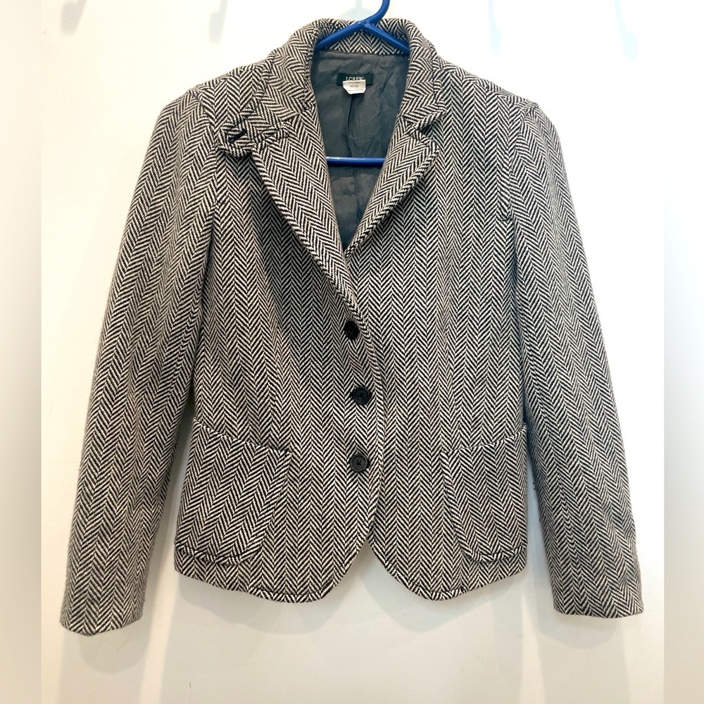 J. Crew Women's Black Herringbone Wool Blazer 3 Button Size S